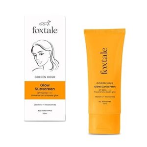 FoxTale Vitamin C & Niacinamide Glow Sunscreen Spf 50 Pa++++, Lightweight, Fast Absorbing, Uva And Uvb Filters, Prevents Tanning, No White Cast, Non-Greasy, For Men&Women, All Skin Types – 50 Ml