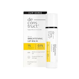 Deconstruct Brightening Lip Balm with SPF 30 | For Dark, Pigmented, Dry, Flaky Lips | Brightens Pigmented Lips | Vitamin C for Dark Lips | SPF 30 for Sun Damage and Discoloration | Lip Balm for Glossy Buttery Soft Pink Lips | For Women & Men – (4 gm)