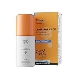 Chemist at Play UnderArm Roll-On with 5% AHA, Lactic Acid & 1% Mandelic Acid | Prevents Body Odour, Brightens Skin & Exfoliates Underarm | For Sensitive Skin | Aqua Fragrance | Alcohol Free – 40ml