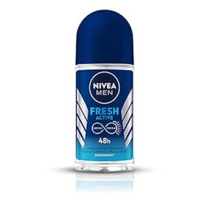 NIVEA MEN Fresh Active 50ml Deo Roll On | With Fresh Ocean Extracts| 72 H Freshness| 0% Alcohol | Dermatologically Approved & Paraben Free Formula