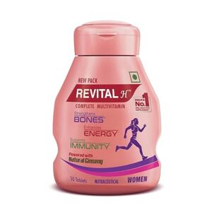 Revital H for Woman with Multivitamins, Calcium, Zinc & Natural Ginseng for Daily Immunity Strong Bones, and Enhances Energy Level – 30 Capsules