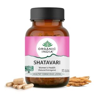 A TATA Product – Organic India Shatavari – 60 Veg Capsules, With Plant Based Estrogens, Helps Boosts Health and Vitality For Women Of All Ages & Restore Hormonal Balance, GMP & NPOP Certified Organic